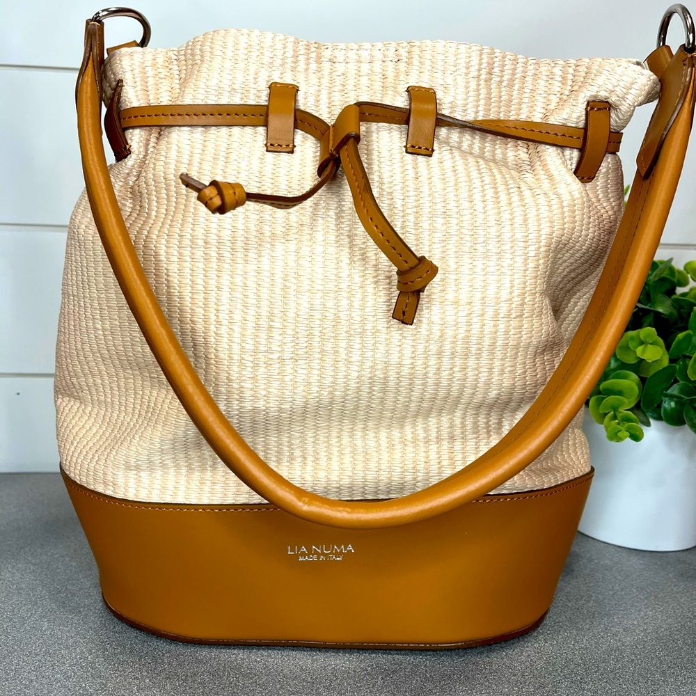 LIA NUMA CrossBody/Hobo Bag Made In Italy Brown/Tan/Rafia